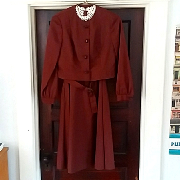 Vintage 70s David Warren 2 piece dress Chocolate ESTATE Size small - Picture 3 of 15